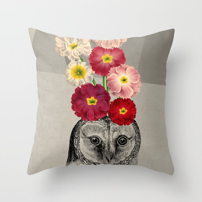 flower owl Throw Pillow