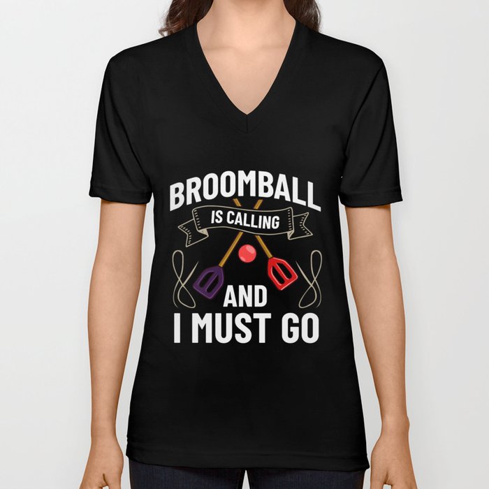 Broomball Stick Game Ball Player V Neck T Shirt