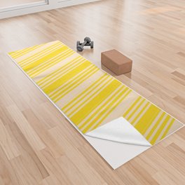 [ Thumbnail: Bisque & Yellow Colored Lined/Striped Pattern Yoga Towel ]