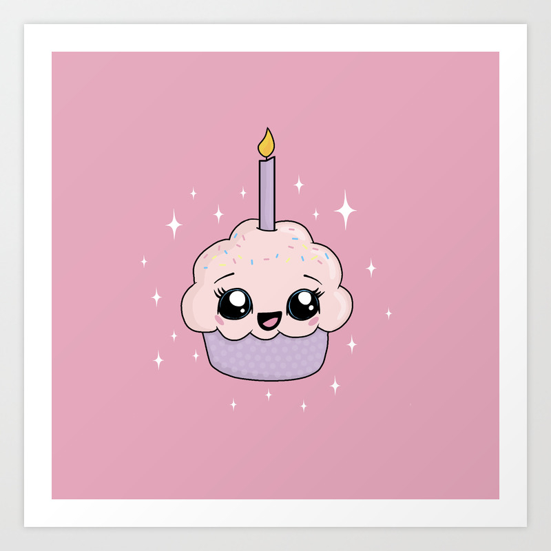 Cute Kawaii Cupcake Happy Birthday Art Print By Momcilobjekovic Society6