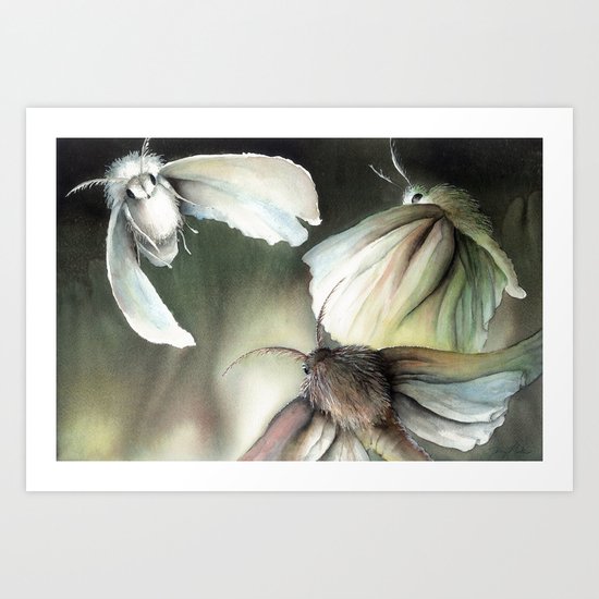 Moths around a flame Art Print