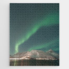 Northern Lights in the Kaldfjord | Winter Night in Norway Art Print | Astro Landscape Travel Photography Jigsaw Puzzle