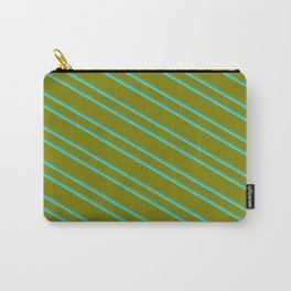 [ Thumbnail: Green, Light Sea Green, and Aquamarine Colored Striped Pattern Carry-All Pouch ]