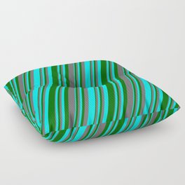[ Thumbnail: Aqua, Dark Green & Dim Grey Colored Lines/Stripes Pattern Floor Pillow ]