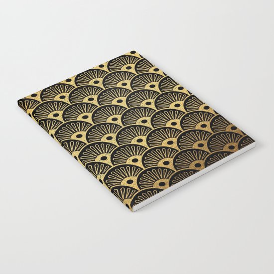 Wonderful gold glitter art deco pattern on black backround - Luxury design for your home Notebook