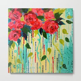ROSE RAGE Stunning Summer Floral Abstract Flower Bouquet Feminine Pink Turquoise Lime Nature Art Metal Print