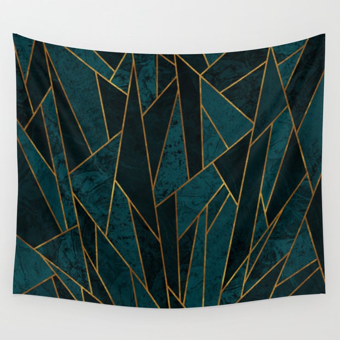 Shattered Teal and Turquoise Mosaic Wall Tapestry