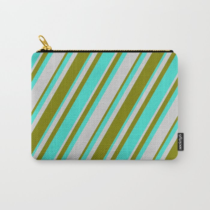 Turquoise, Light Grey & Green Colored Lines/Stripes Pattern Carry-All Pouch