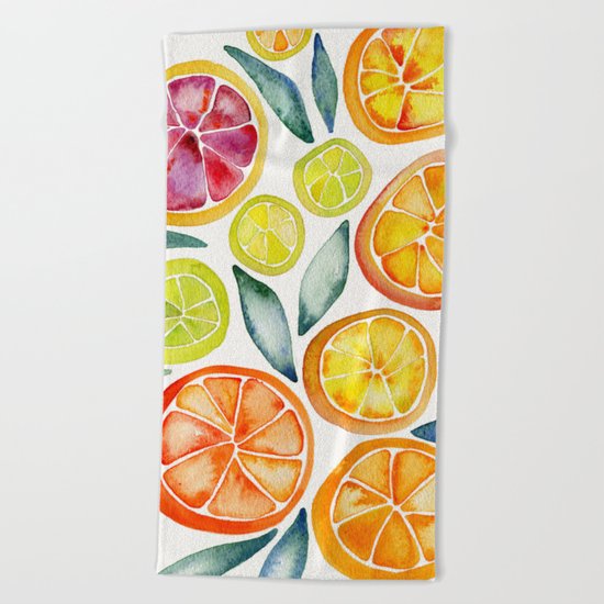 Sliced Citrus Watercolor Beach Towel