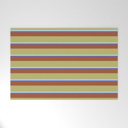 [ Thumbnail: Slate Blue, Sienna, Dark Khaki & Turquoise Colored Stripes Pattern Welcome Mat ]