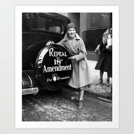 Roaring twenties repeal alcoholic prohibition volstad 18th amendment act flapper protest black and white vintage photograph - photography - photographs Art Print