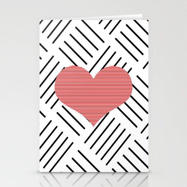 Red heart - Abstract geometric pattern - black and white. Stationery Cards