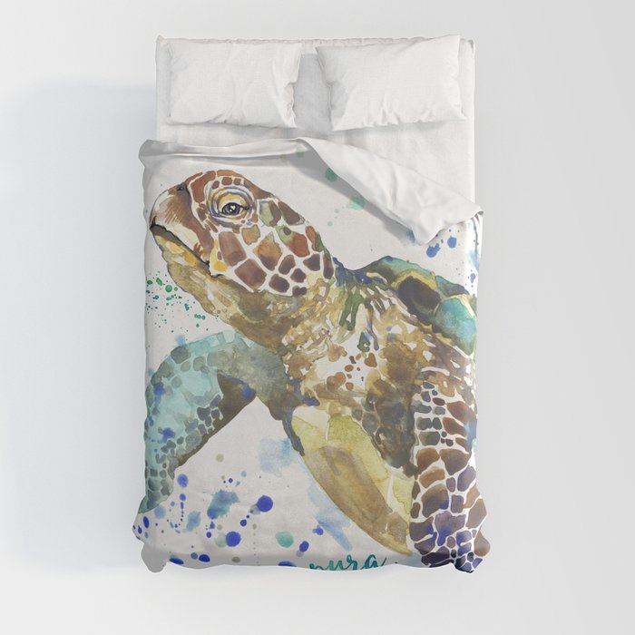 Sea Turtle Pura Vida Watercolor Duvet Cover