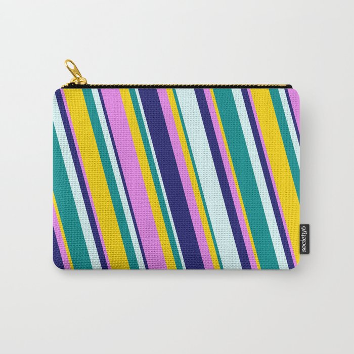 Eye-catching Yellow, Violet, Midnight Blue, Light Cyan, and Dark Cyan Colored Stripes/Lines Pattern Carry-All Pouch