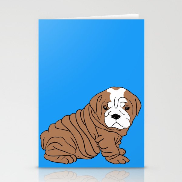 Bulldog Puppy Stationery Cards | Drawing, Digital, Bulldog, Dog, Puppy, Bulldog-puppies, Puppies, Blue, Brown-and-white, Cute