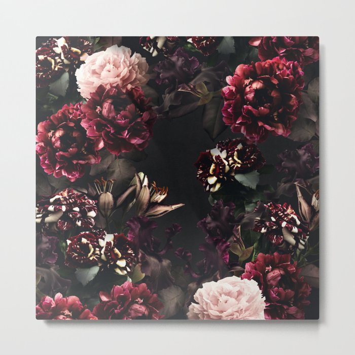 Vintage bouquets of garden flowers. Roses, dark red and pink peony.  Metal Print