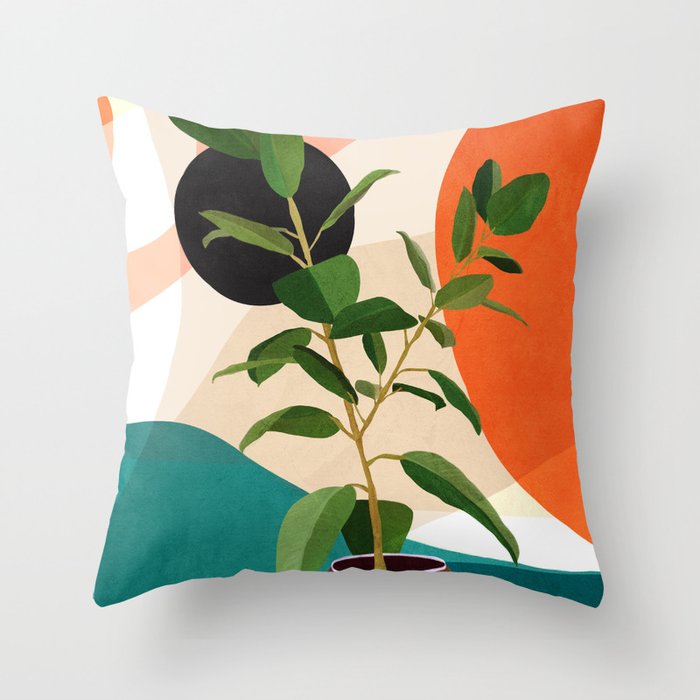 Ficus Colorful Round Geometry  Throw Pillow