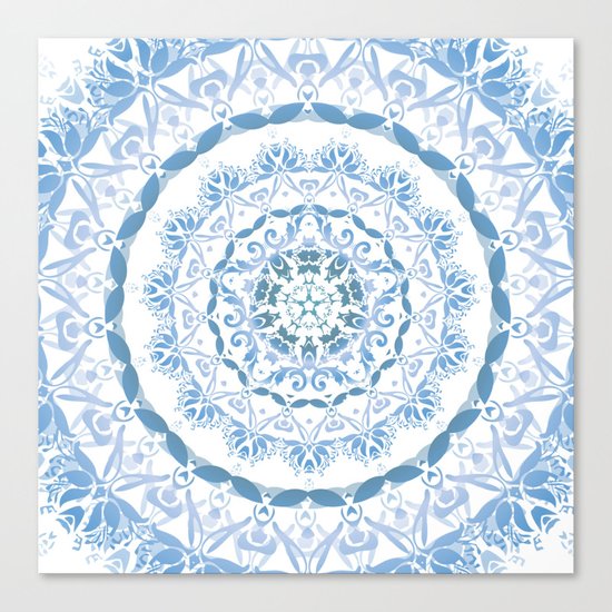 Blue Floral Damask Mandala Canvas Print