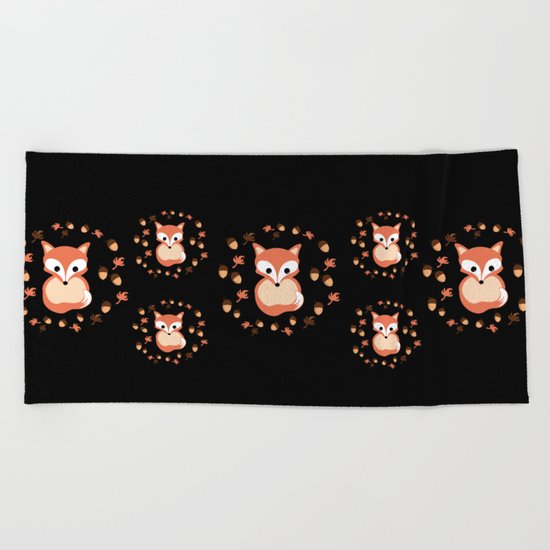 foxes in autumn. Pattern. Beach Towel