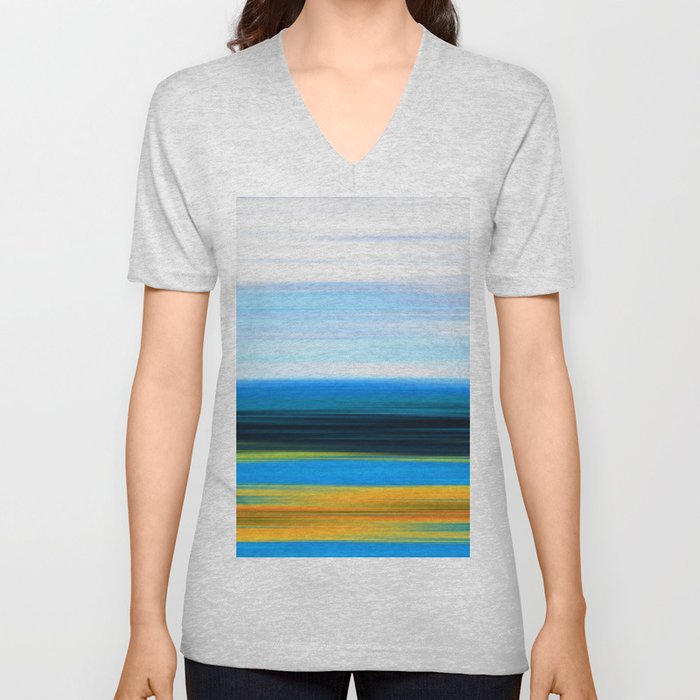Fresh Air - Colorful Blue And Orange Abstract Art V Neck T Shirt