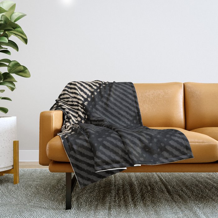 Abstract Geometric Lines and Dots Minimal Black Beige Charcoal Gray Grey Throw Blanket