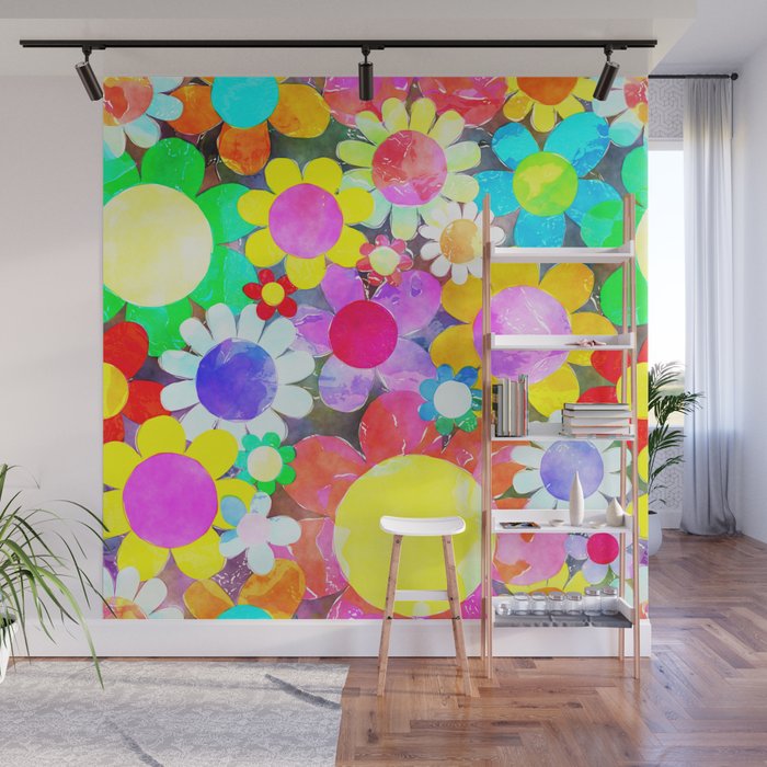 Watercolor Flower Power Pattern 07 Wall Mural