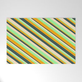 [ Thumbnail: Orange, Dark Slate Gray, Bisque, and Green Colored Lined/Striped Pattern Welcome Mat ]