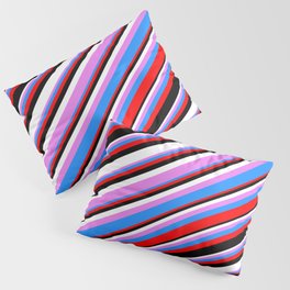 [ Thumbnail: Eyecatching Violet, Blue, Red, Black & White Colored Lines Pattern Pillow Sham ]