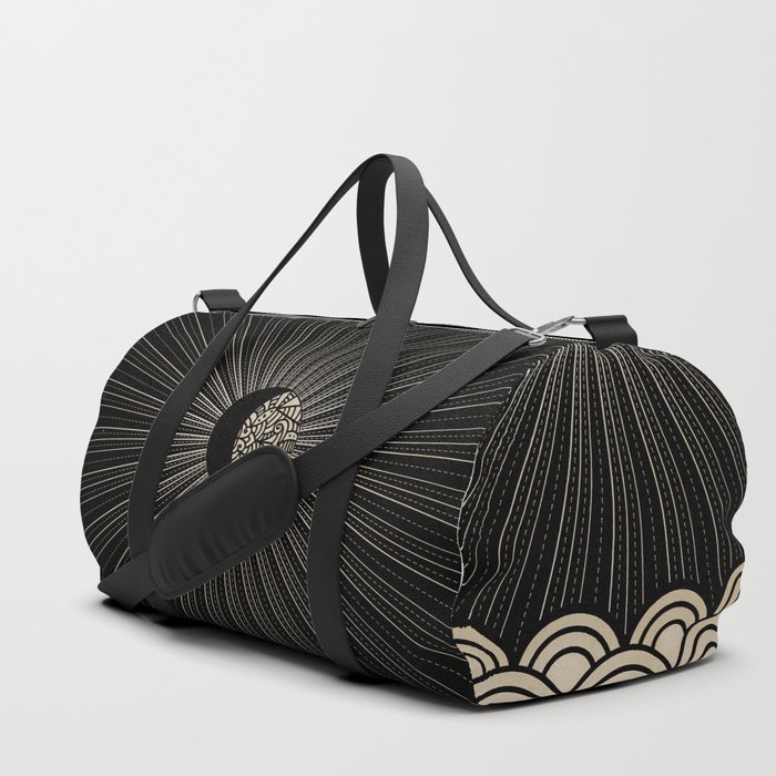 Radiant decorated moon minimal seascape - black and gold Duffle Bag