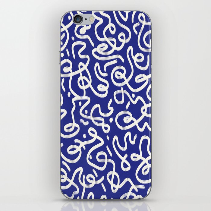 Blue doodle line abstract pattern iPhone Skin