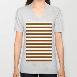 Narrow Horizontal Stripes - White and Chocolate Brown V Neck T Shirt