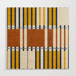 Bold minimalist retro stripes // midnight blue goldenrod yellow and copper brown geometric grid  Wood Wall Art