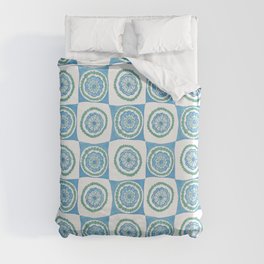 Quilted Botanical Watercolors - Cyan and Green Duvet Cover