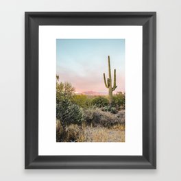 Desert Mountains Saguaro Cactus Blue & Pink Sunset Phoenix Arizona Framed Art Print