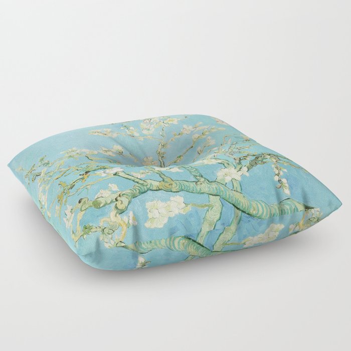 Blue Sky Floral Spring Life cycle Almond Blossom Van Gogh Floor Pillow