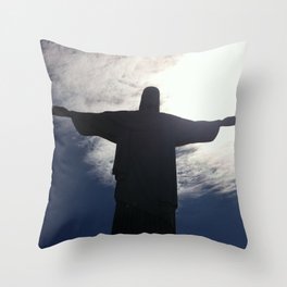 Brazil Photography - Christ The Redeemer Under The Cloudy Sky Throw Pillow