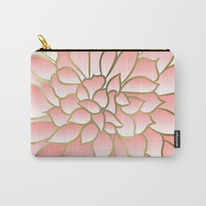 Festive, Floral Prints, Pink and Gold Carry-All Pouch