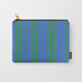 [ Thumbnail: Royal Blue & Sea Green Colored Stripes/Lines Pattern Carry-All Pouch ]