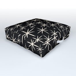 Twinkling Mid Century Modern Starburst Pattern Black and Cream Outdoor Floor Cushion