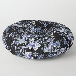 Chinoiserie Flowers and Dots Pattern Blue and Bisque Floor Pillow