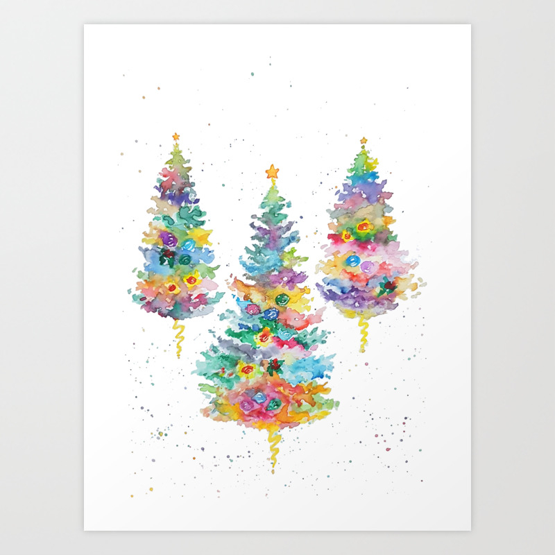 Christmas Tree Watercolor Art Print By Cote Cyan Society6