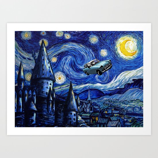 Harry And Ron on The Flying Car Art Print