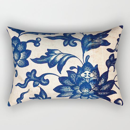 Blue Oriental Vintage Tile 06 Rectangular Pillow