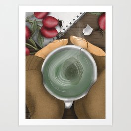 Rose hip tea Art Print | Cozy, Drawing, Hands, Rose, Autumn, Tea, Calm, Digital, Colored Pencil, Rosehip 