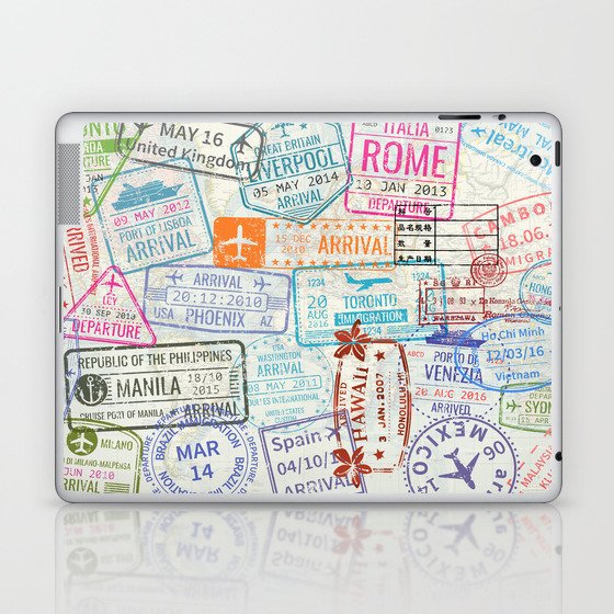 Vintage World Map with Passport Stamps Laptop & iPad Skin