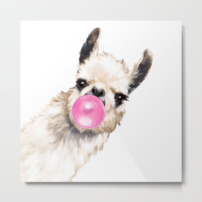 Bubble Gum Sneaky Llama Metal Print