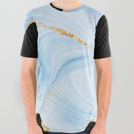 Blue & Gold Glitter Agate Texture 04 All Over Graphic Tee