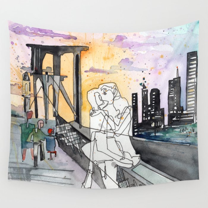Kissing on the Bridge Wall Tapestry
