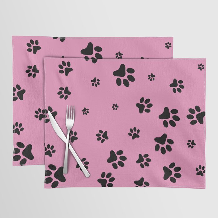 Black Pet paw pattern on Hot Pink background Placemat
