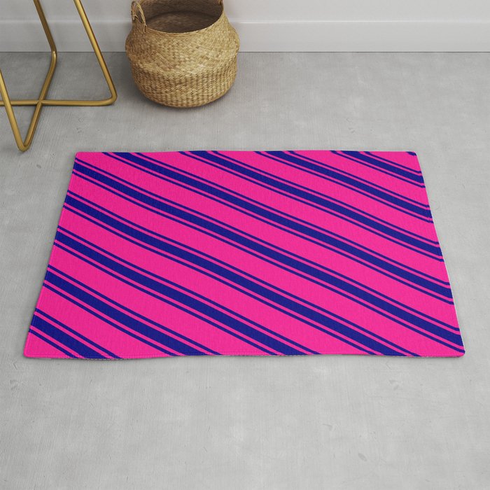 Deep Pink and Blue Colored Striped/Lined Pattern Rug